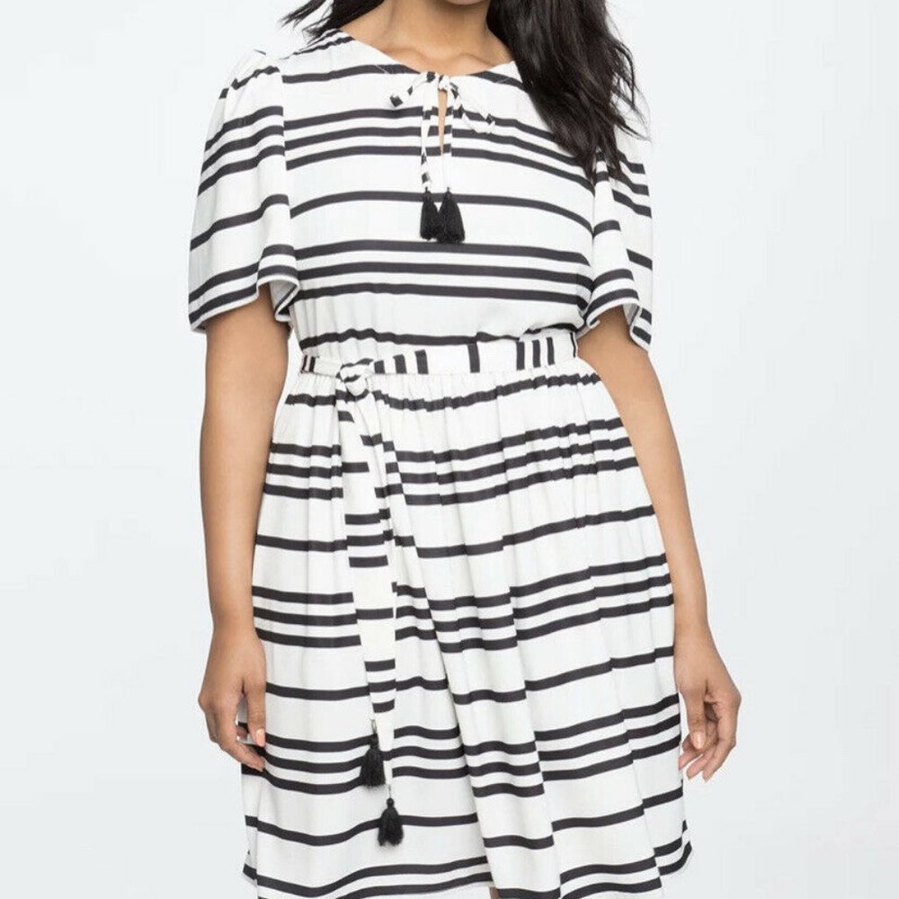NWT Eloquii A Line Dress Circle Sleeve Stripe